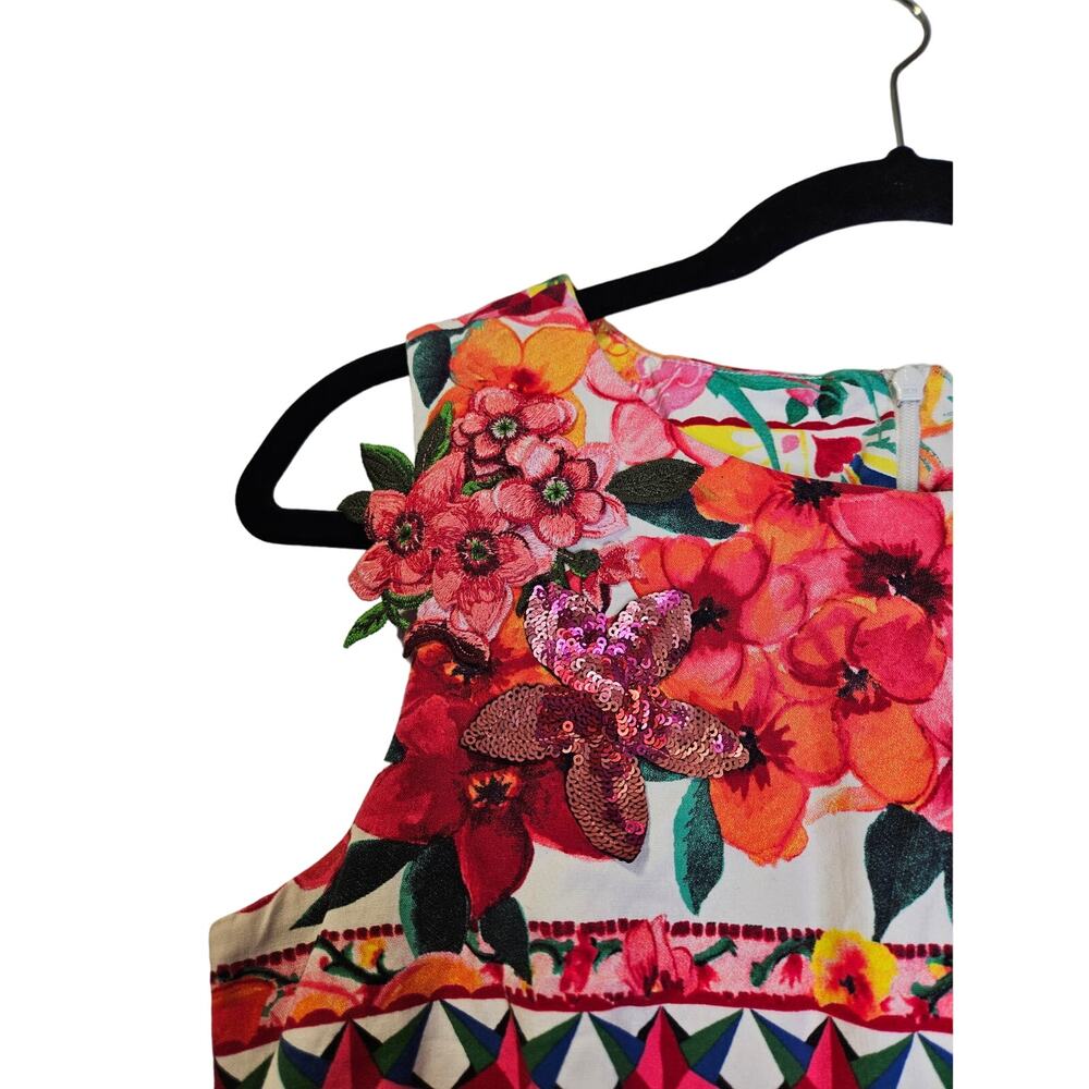 Desigual 34 Angelina Dress Sheath Dress Floral Boho Tropical Mixed Media Tile - Picture 5 of 5